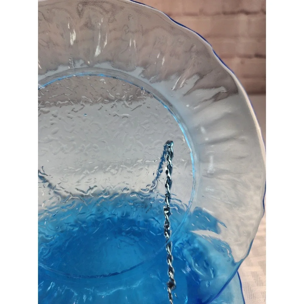 Morgantown Glass Gloria Blue Crinkle SET of 4 Salad/Dessert /Bread Plates VTG